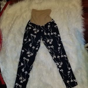 Navy floral skinny dress pants